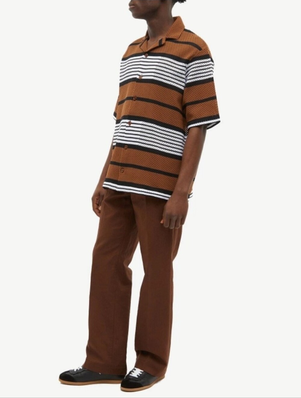 Burberry Brown Striped Mesh Shirt Short Sleeve Oversized - Picture 5 of 9